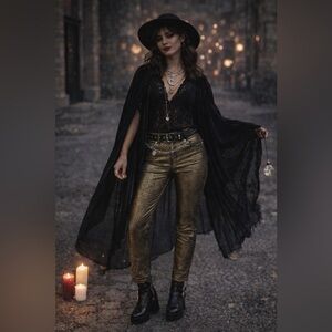 Ellen Tracy Gold Metallic Women Straight Slim Fit Jeans Size 8